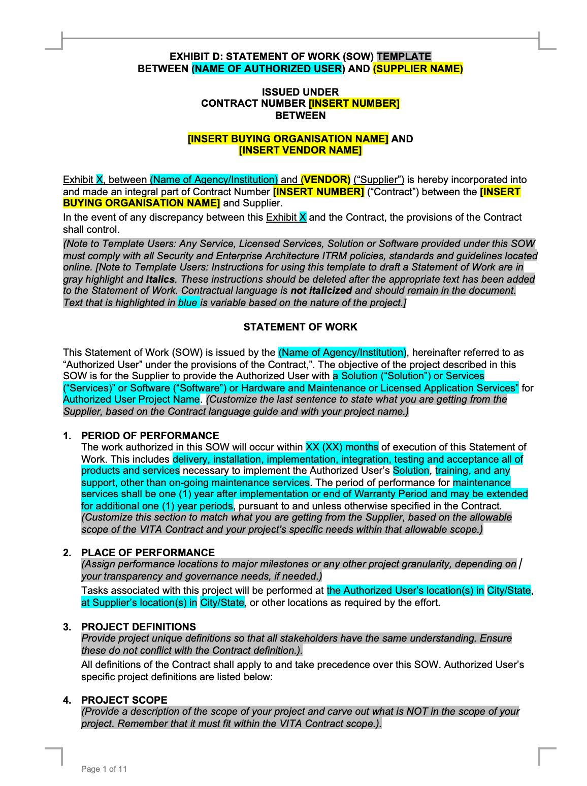 A typical Statement of Work template